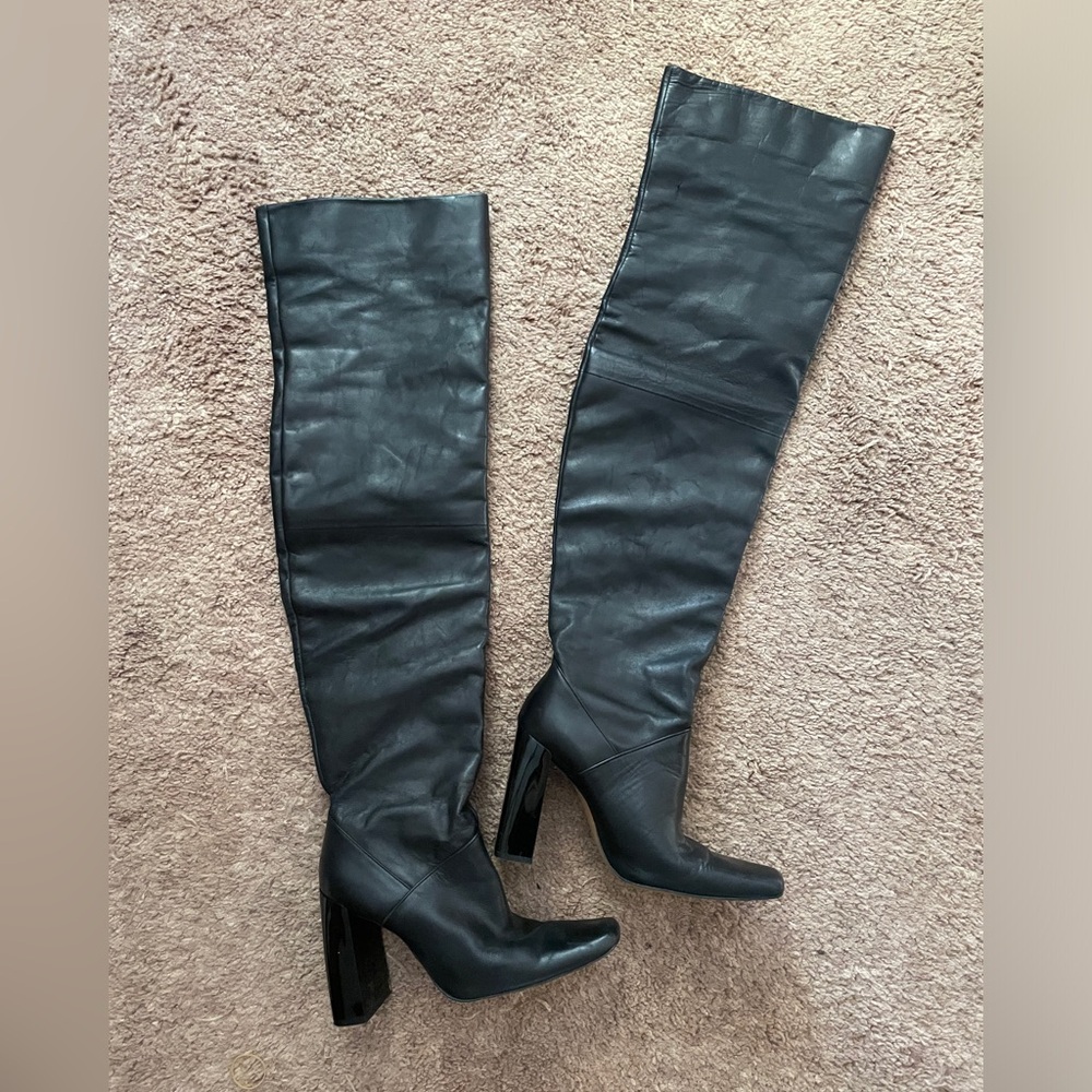 ZARA Knee/Thigh High Boots with Square Patent Heel
